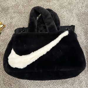 Nike Black and White Faux Fur Tote Bag